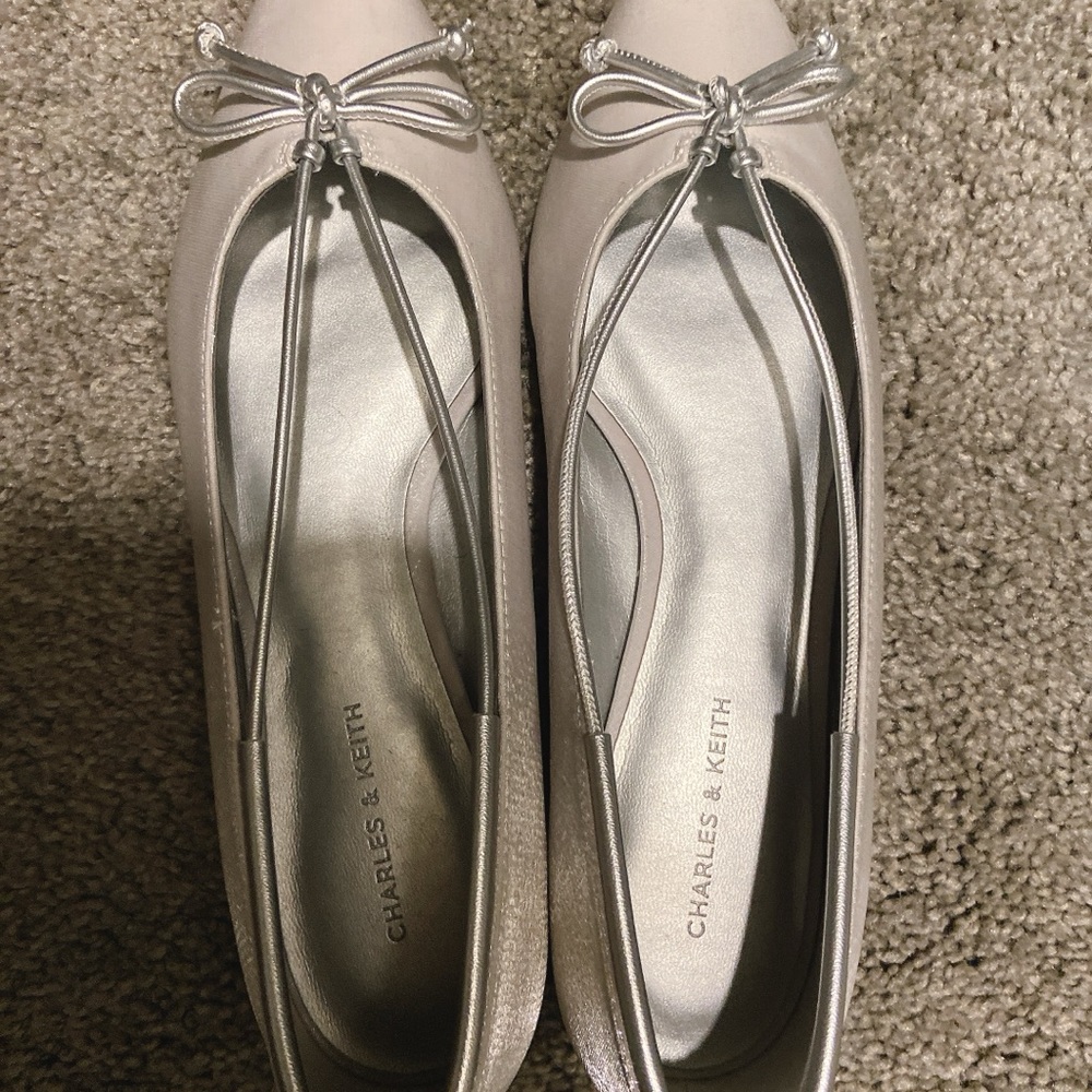 Charles & Keith Cream and Silver Flats